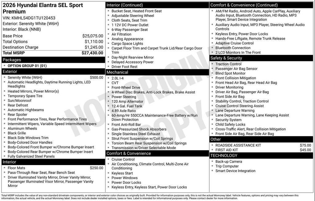 new 2026 Hyundai Elantra car, priced at $22,272
