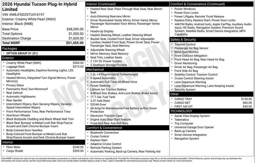 new 2026 Hyundai TUCSON Plug-In Hybrid car, priced at $45,482