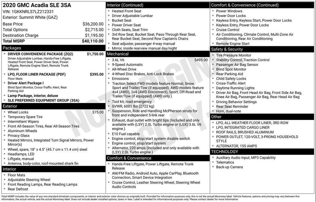 used 2020 GMC Acadia car, priced at $19,500