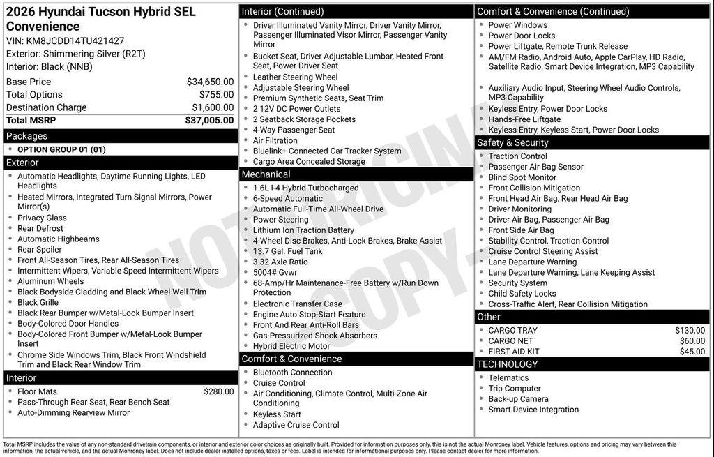 new 2026 Hyundai TUCSON Hybrid car, priced at $33,339
