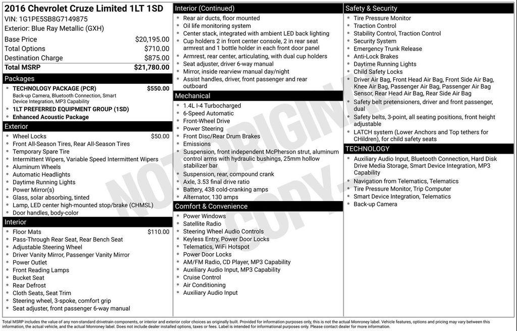 used 2016 Chevrolet Cruze Limited car, priced at $8,000