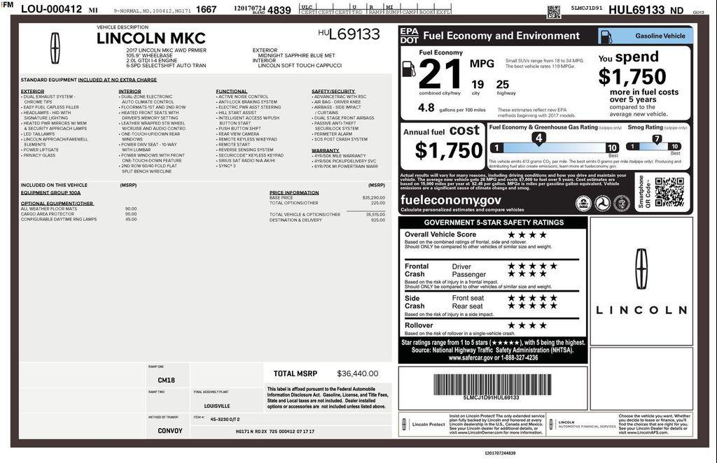 used 2017 Lincoln MKC car, priced at $13,000