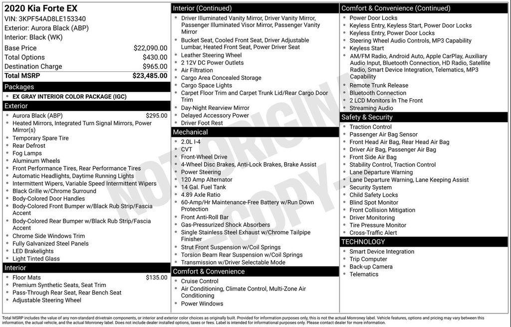 used 2020 Kia Forte car, priced at $12,500