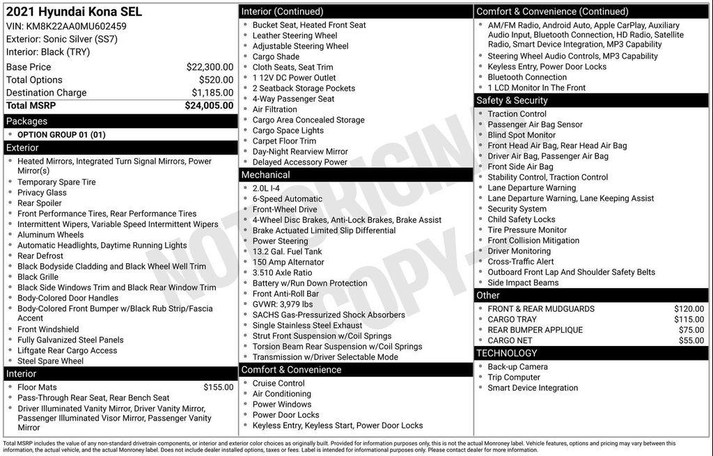 used 2021 Hyundai Kona car, priced at $13,500