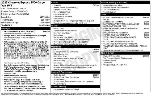 new 2025 Chevrolet Express 2500 car, priced at $49,288