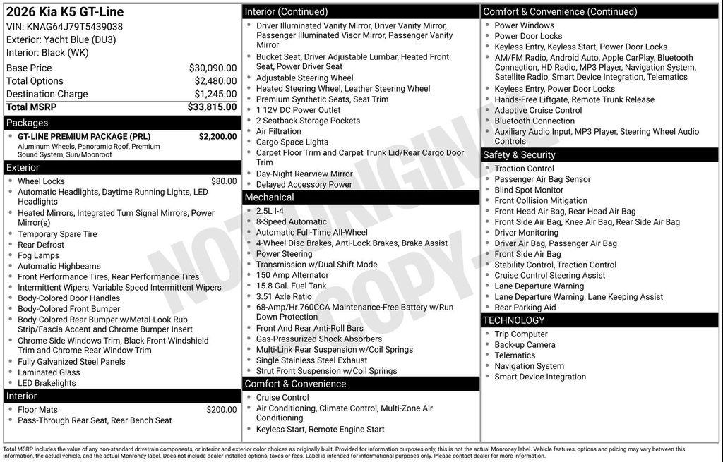 new 2026 Kia K5 car, priced at $31,212