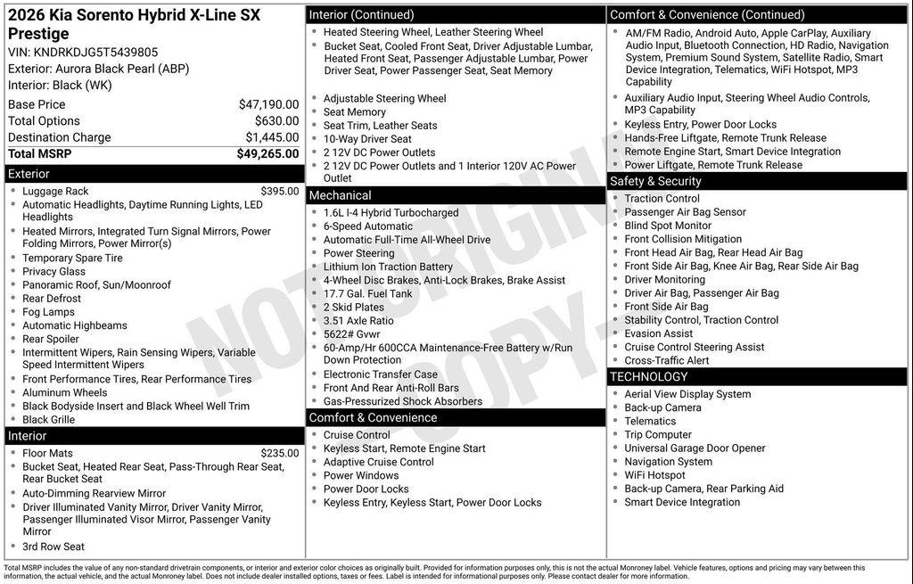 new 2026 Kia Sorento Hybrid car, priced at $43,708