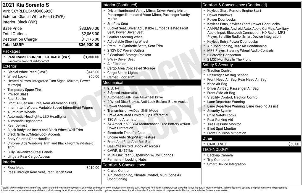 used 2021 Kia Sorento car, priced at $22,394