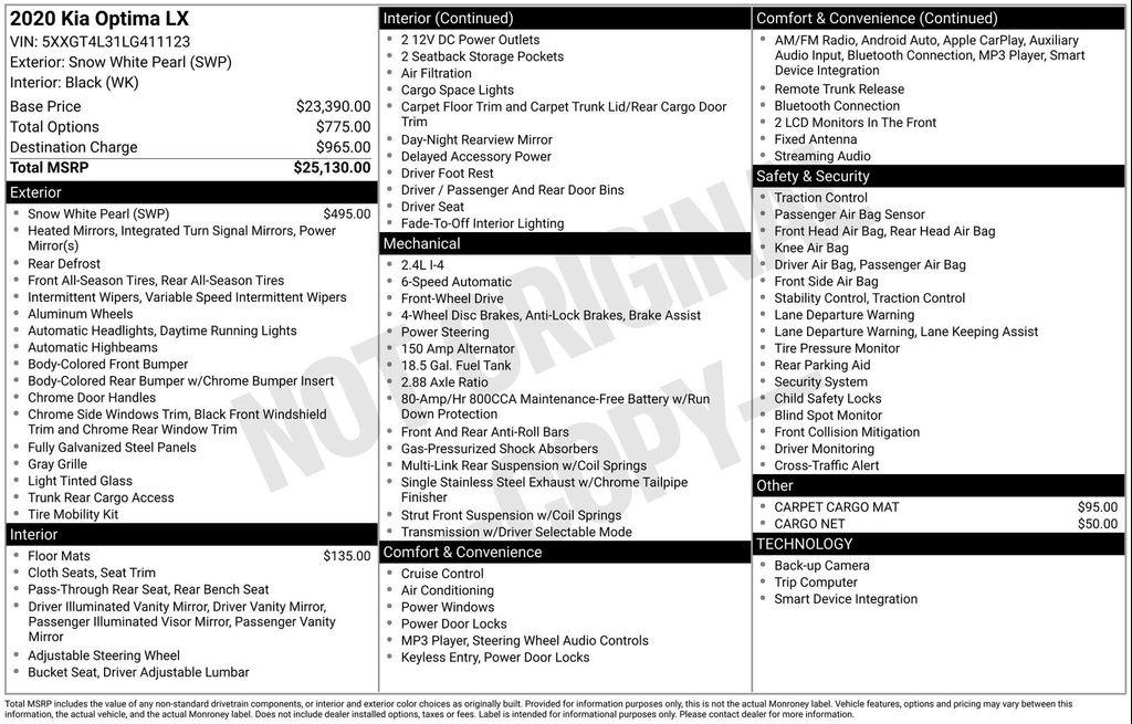 used 2020 Kia Optima car, priced at $13,999