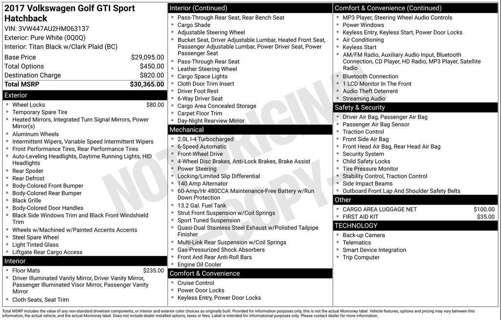 used 2017 Volkswagen Golf GTI car, priced at $13,399