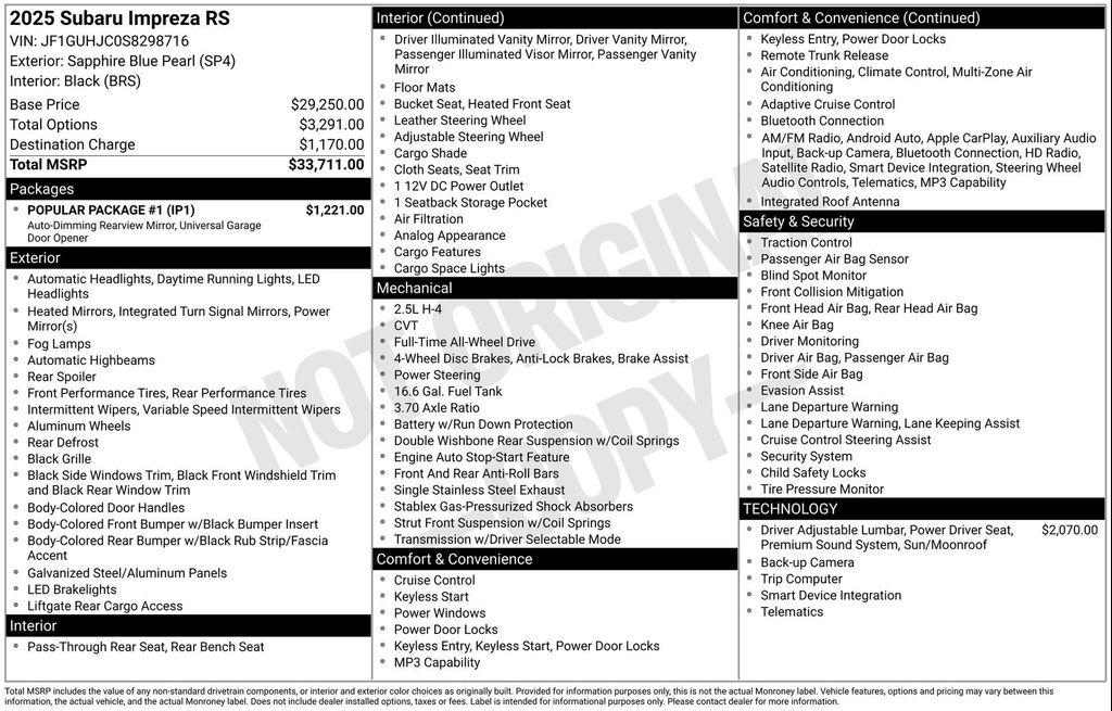 used 2025 Subaru Impreza car, priced at $28,890
