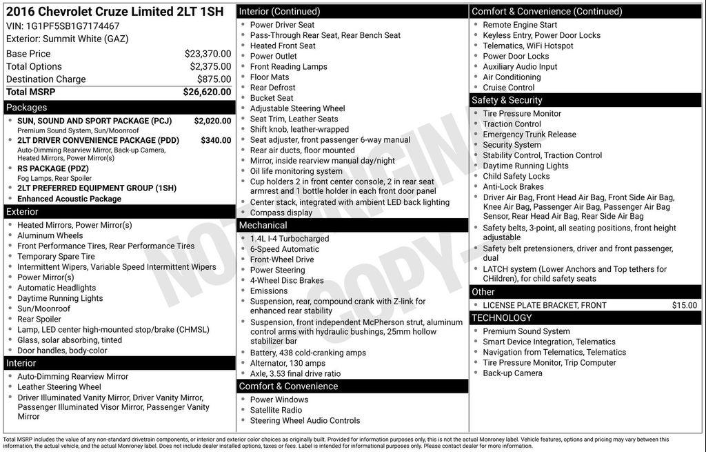 used 2016 Chevrolet Cruze Limited car, priced at $8,271