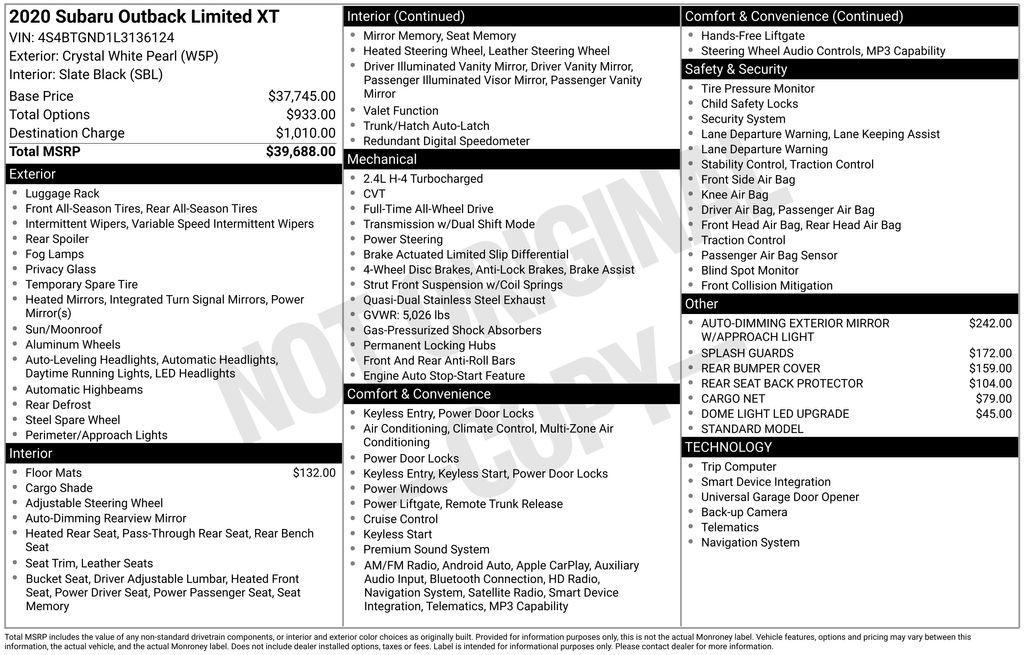 used 2020 Subaru Outback car, priced at $23,916