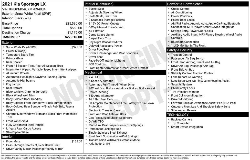 used 2021 Kia Sportage car, priced at $17,135