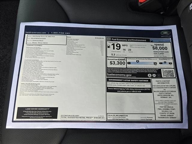 new 2026 Land Rover Range Rover car, priced at $149,885