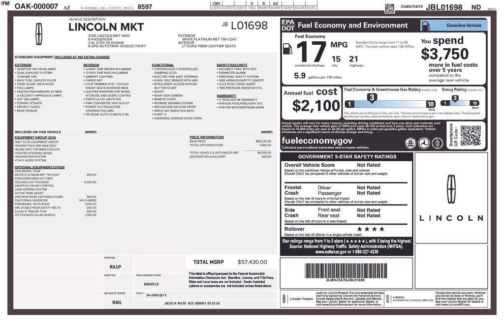 used 2018 Lincoln MKT car, priced at $15,872