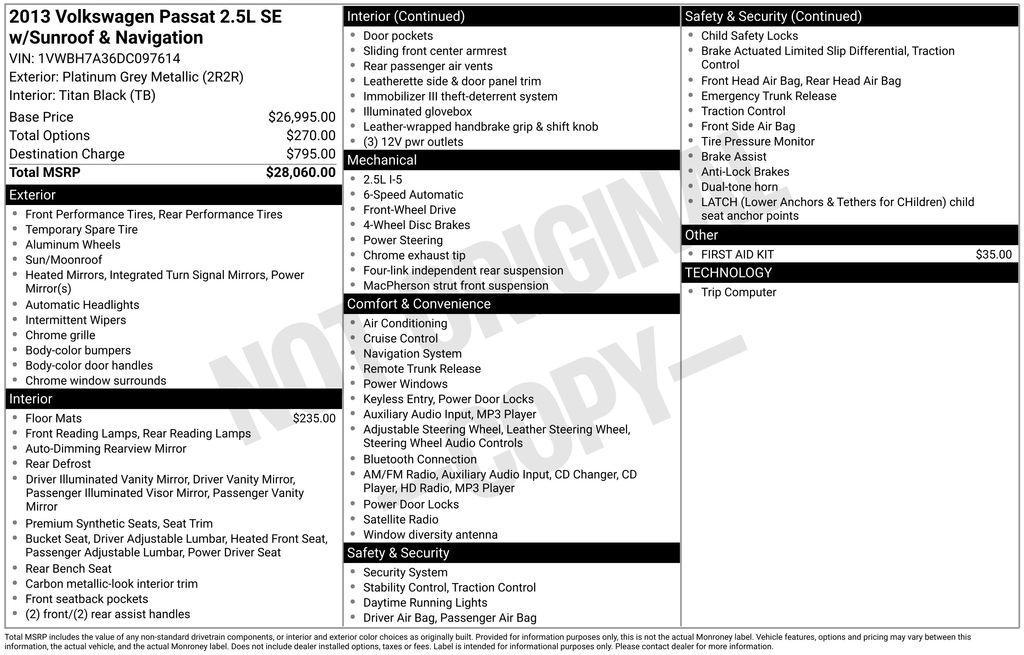 used 2013 Volkswagen Passat car, priced at $4,168