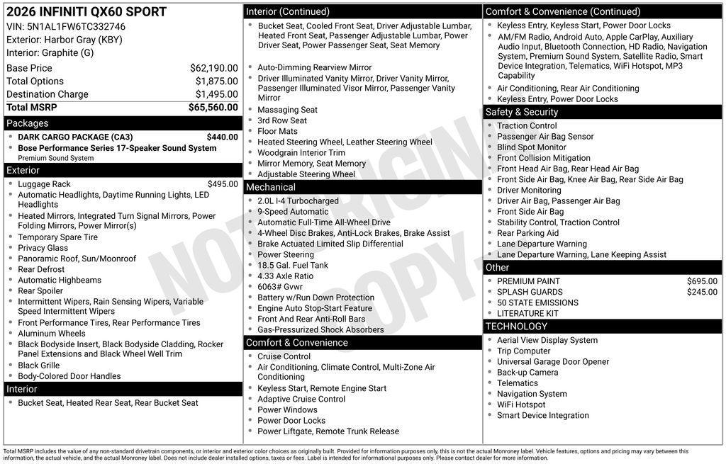used 2026 INFINITI QX60 car, priced at $49,998