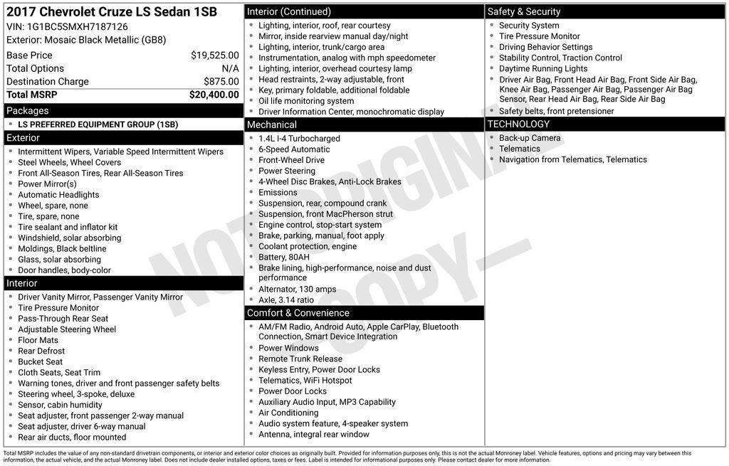 used 2017 Chevrolet Cruze car, priced at $9,396