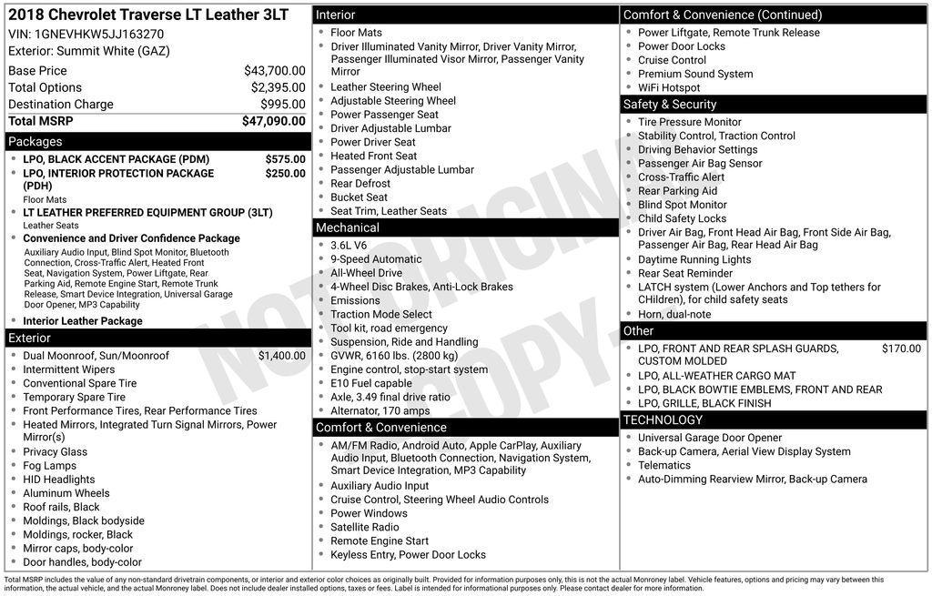 used 2018 Chevrolet Traverse car, priced at $15,000