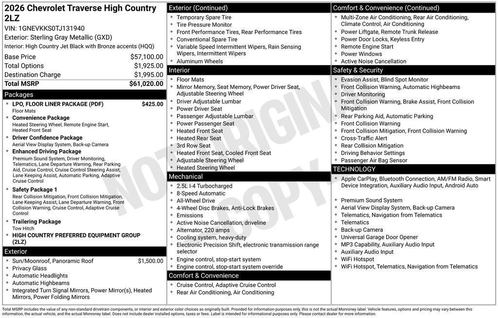 used 2026 Chevrolet Traverse car, priced at $54,438