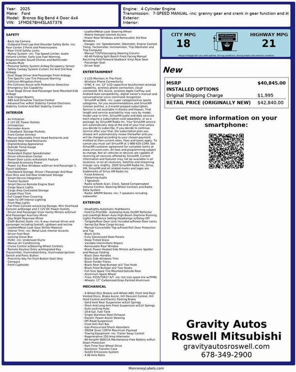 used 2025 Ford Bronco car, priced at $74,997