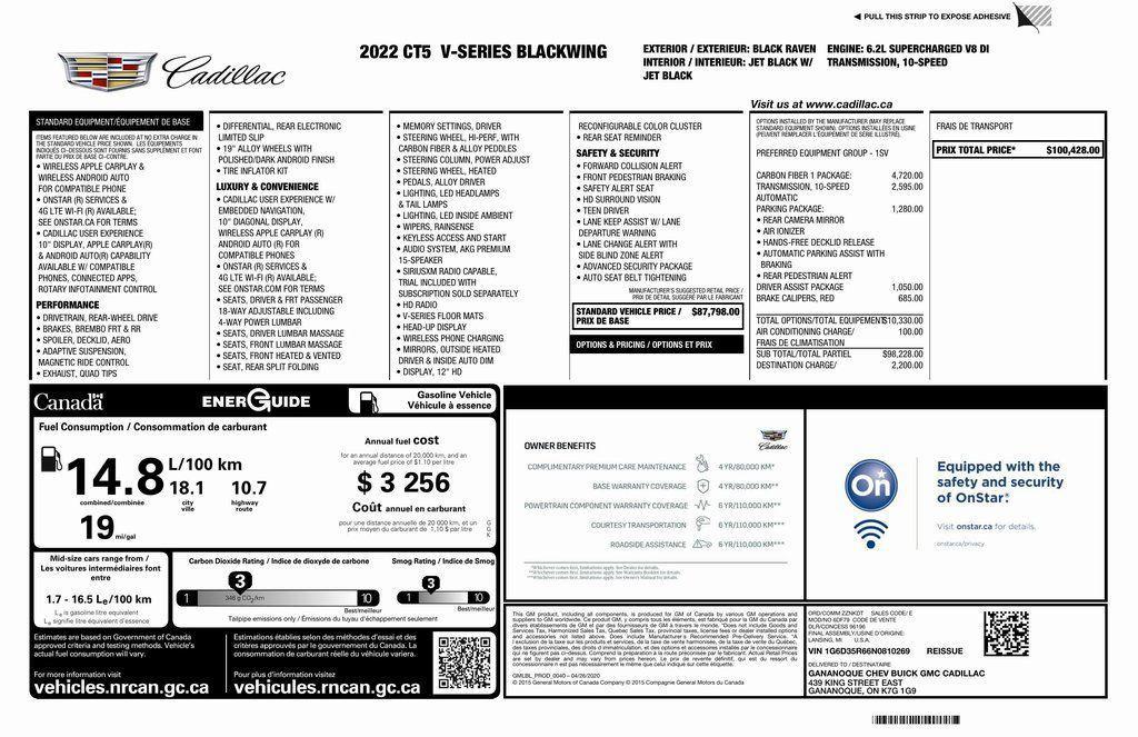 used 2022 Cadillac CT5-V car, priced at $85,697