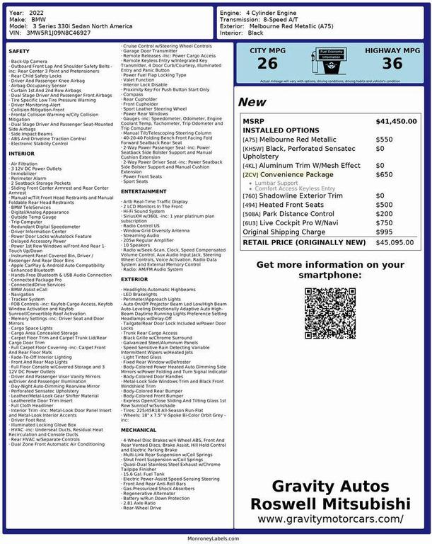 used 2022 BMW 330 car, priced at $23,199