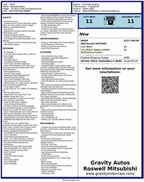 used 2018 Mercedes-Benz G 550 4x4 Squared car, priced at $118,492