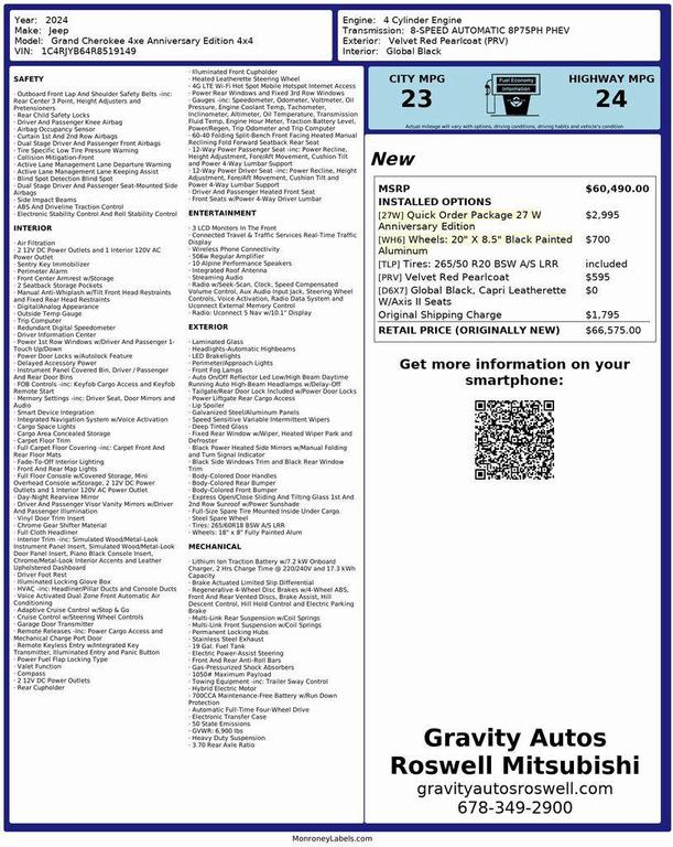 used 2024 Jeep Grand Cherokee 4xe car, priced at $33,597