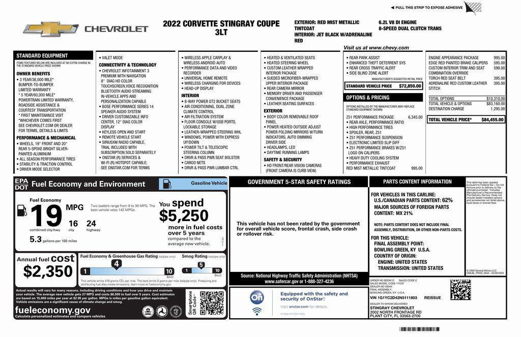 used 2022 Chevrolet Corvette car, priced at $66,492