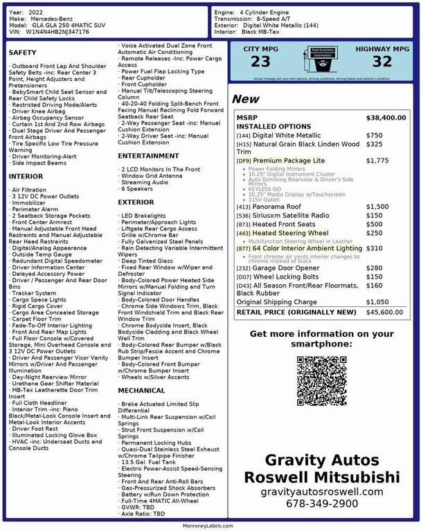 used 2022 Mercedes-Benz GLA 250 car, priced at $24,492