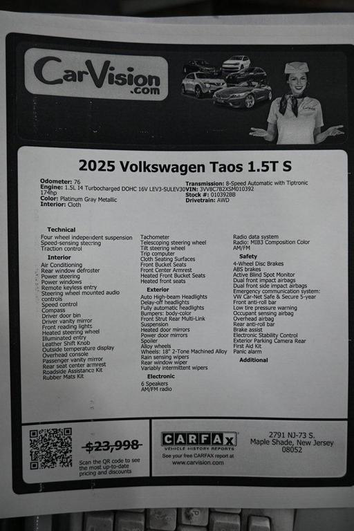 used 2025 Volkswagen Taos car, priced at $20,999