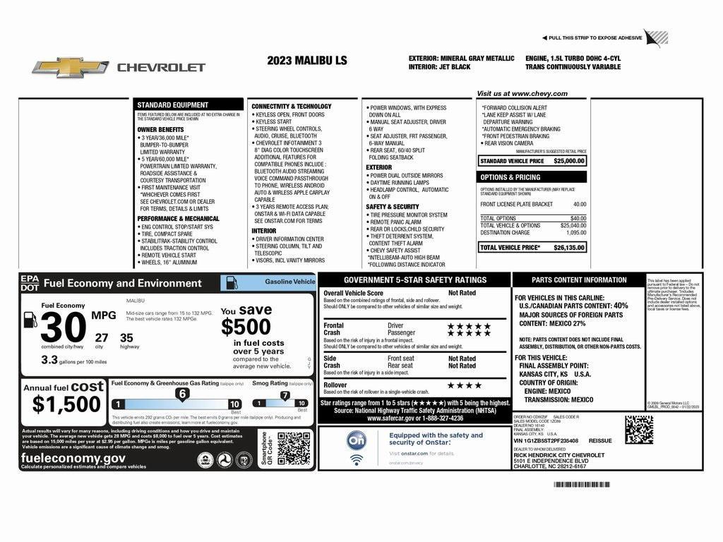 used 2023 Chevrolet Malibu car, priced at $16,499