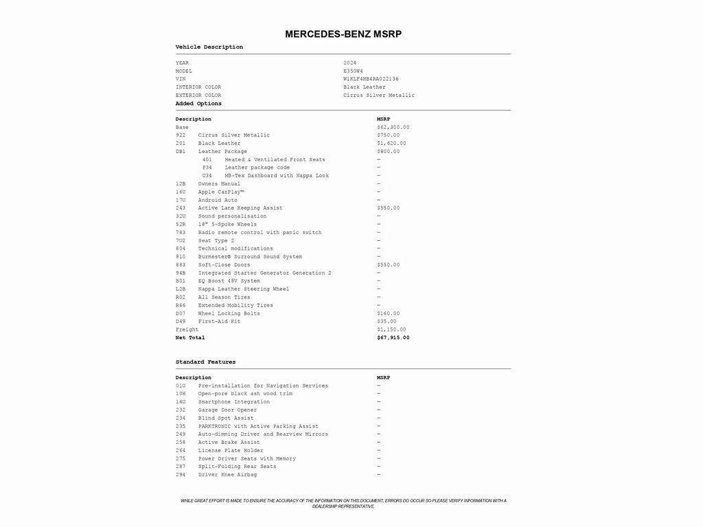 used 2024 Mercedes-Benz E-Class car, priced at $44,990