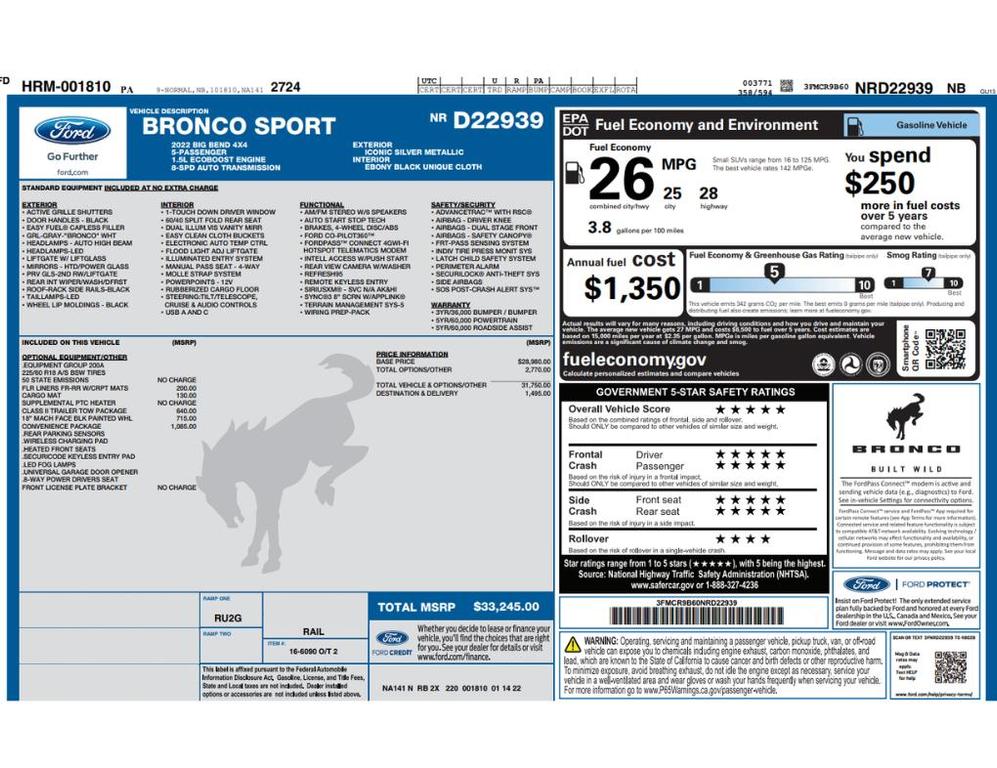 used 2022 Ford Bronco Sport car, priced at $21,999