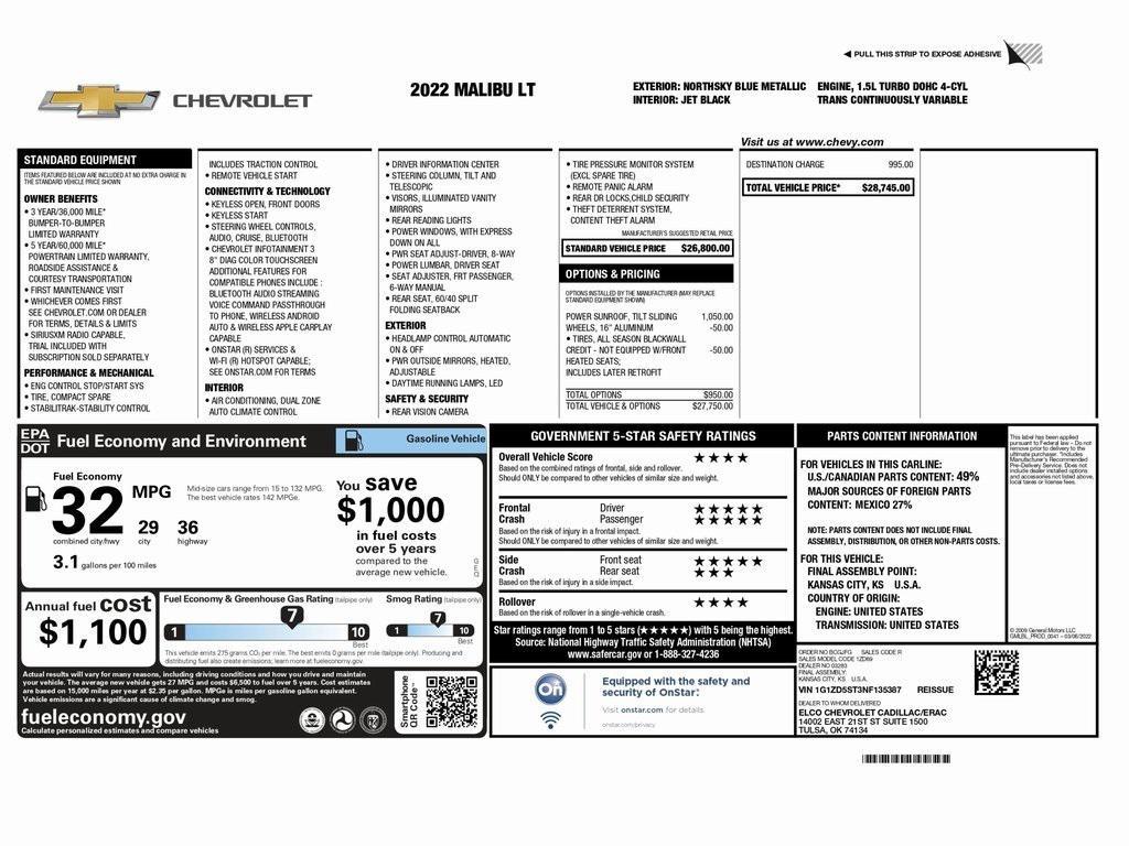 used 2022 Chevrolet Malibu car, priced at $13,998