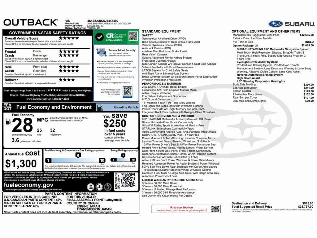 used 2018 Subaru Outback car, priced at $15,998