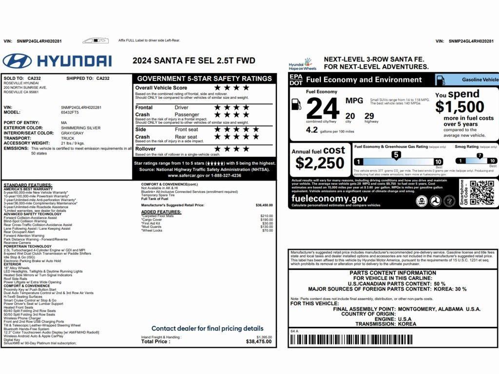 used 2024 Hyundai Santa Fe car, priced at $27,599