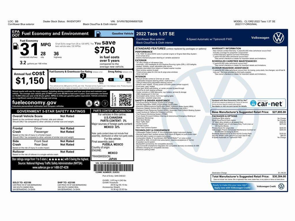 used 2022 Volkswagen Taos car, priced at $14,499