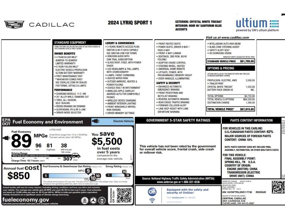 used 2024 Cadillac LYRIQ car, priced at $43,997