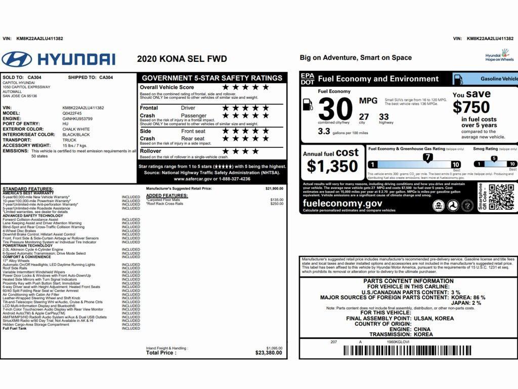 used 2020 Hyundai Kona car, priced at $12,499
