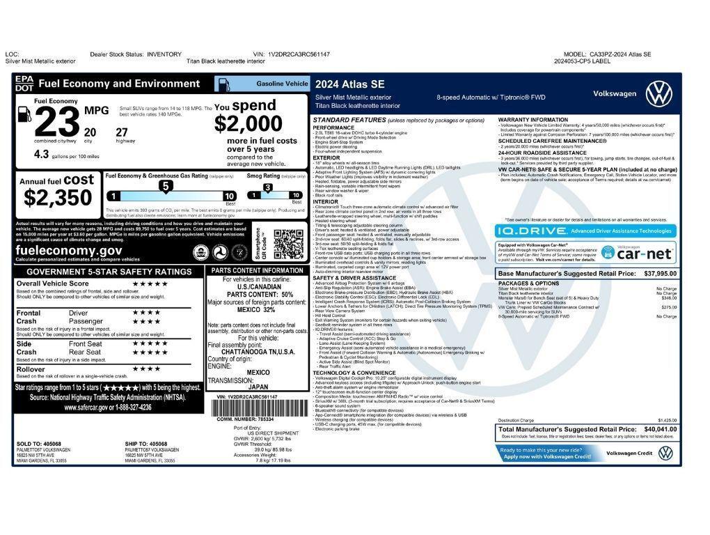used 2024 Volkswagen Atlas car, priced at $26,798