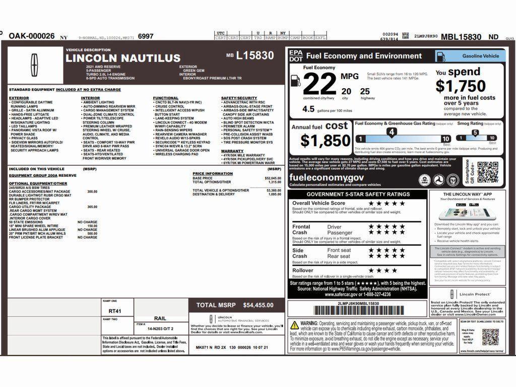 used 2021 Lincoln Nautilus car, priced at $25,799