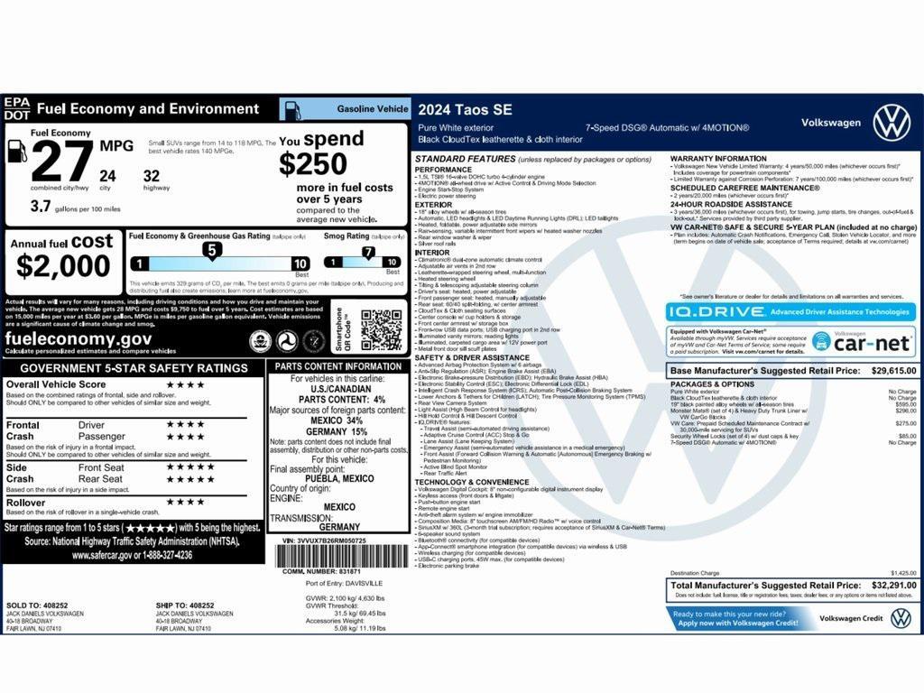 used 2024 Volkswagen Taos car, priced at $19,999