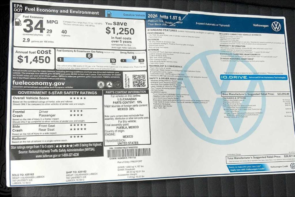 new 2026 Volkswagen Jetta car, priced at $25,621