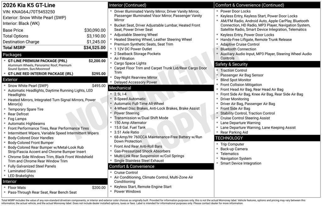 new 2026 Kia K5 car, priced at $31,923