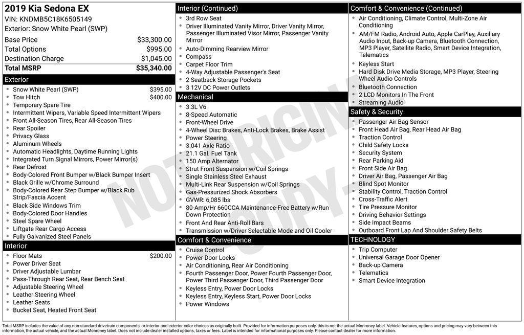 used 2019 Kia Sedona car, priced at $16,995