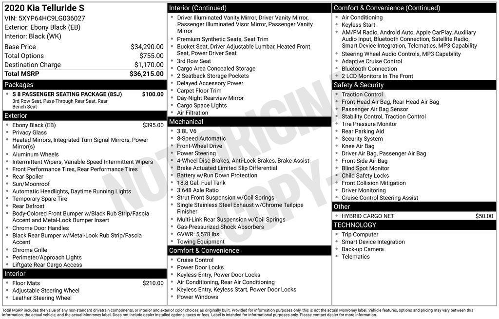 used 2020 Kia Telluride car, priced at $16,990