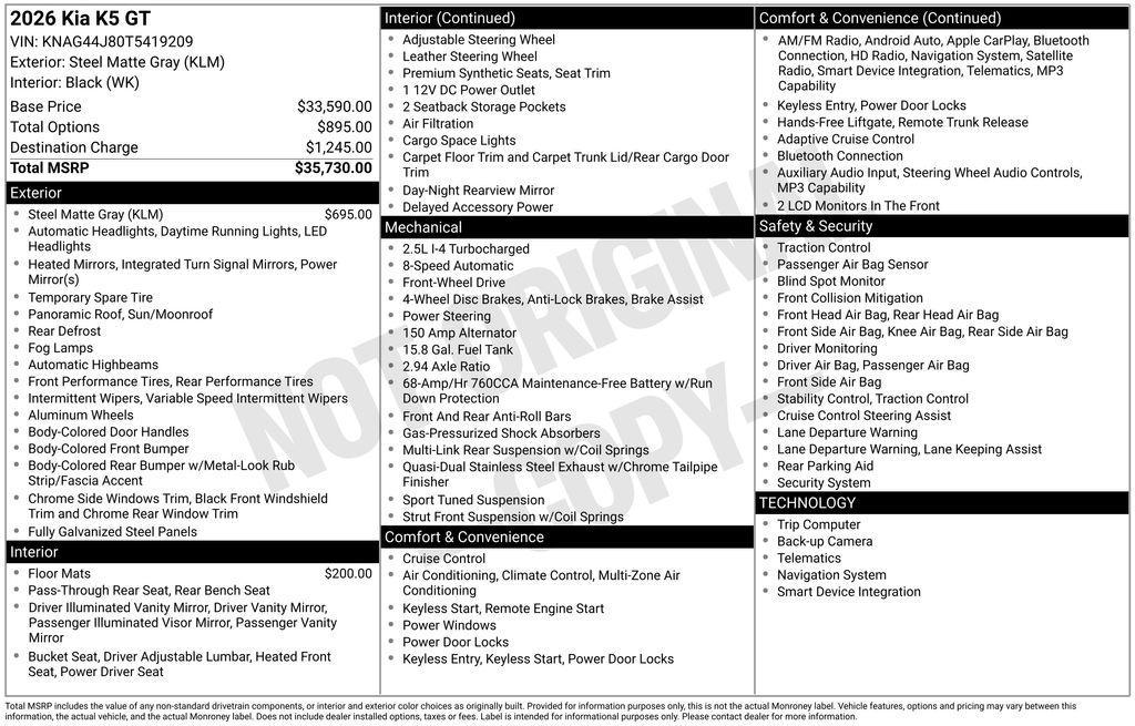 used 2026 Kia K5 car, priced at $33,900